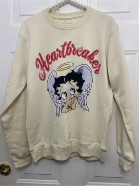 Heartbreaker Betty Boop Graphic Crewneck Sweatshirt - Cream “ S”